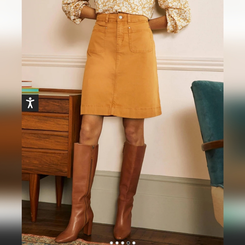 Boden Patch Pocket Denim Chino Skirt in Caramel Brown Tan Size 6 Petite - Picture 2 of 13